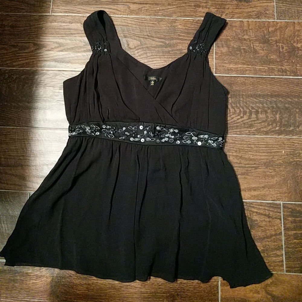 100% Silk, Beaded Black Reba Thick Strap Tank